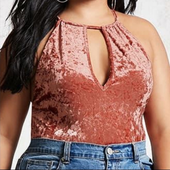 Forever 21 Tops - Forever 21+ | Crushed Velvet Bodysuit Blush Pink | Size 3X
